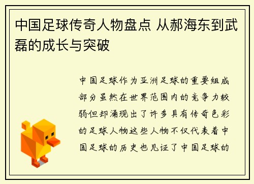 中国足球传奇人物盘点 从郝海东到武磊的成长与突破